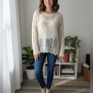 Anthropologie The Posey Stitchy Distressed Sweater Ivory S Neutral Spring